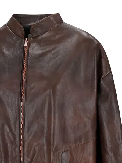Magda Butrym Leather Zip-front Bomber Jacket In Brown