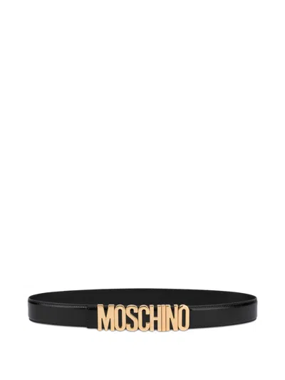 Moschino Adjustable Logo Embossed Belt With Multiple Holes In Neutral