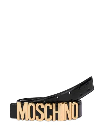Moschino Adjustable Logo Embossed Belt With Multiple Holes In Neutral