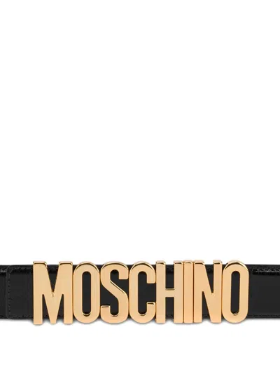 Moschino Adjustable Logo Embossed Belt With Multiple Holes In Neutral