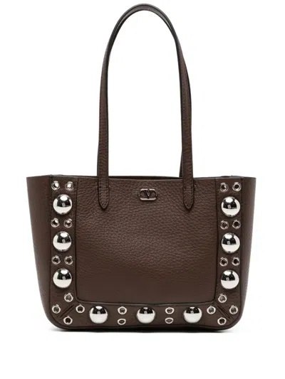 Valentino Garavani Nellcote Mini Shopping Tote Bag In Suede In Brown