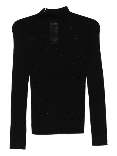 Liu •jo Fitted Black Sweater With Textured Dot Details In Black