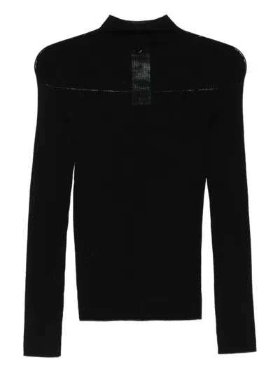 Liu •jo Fitted Black Sweater With Textured Dot Details In Black