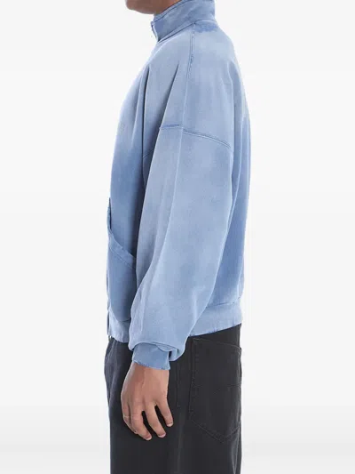 Balenciaga Distressed Logo Zip-up Sweatshirt In Blue