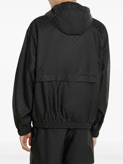Gucci Men Gg Jacquard Nylon Zip-up Jacket In Black