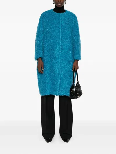 Gianluca Capannolo Round-neck Long-sleeve Coat In Blue