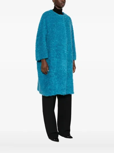 Gianluca Capannolo Round-neck Long-sleeve Coat In Blue