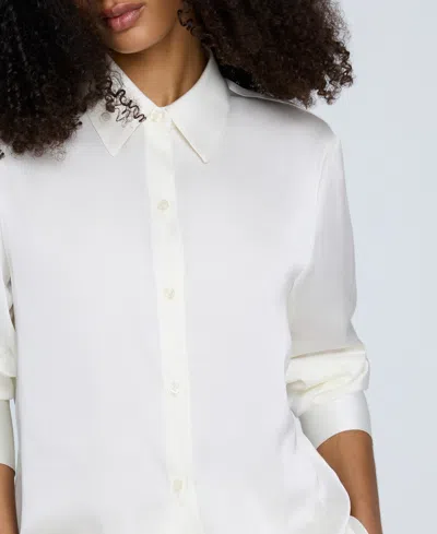 Kenneth Cole Satin Button Front Blouse In White