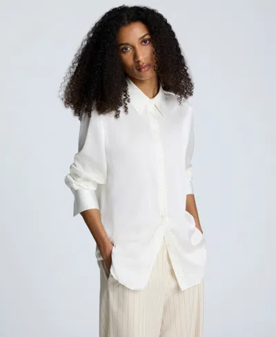 Kenneth Cole Satin Button Front Blouse In White