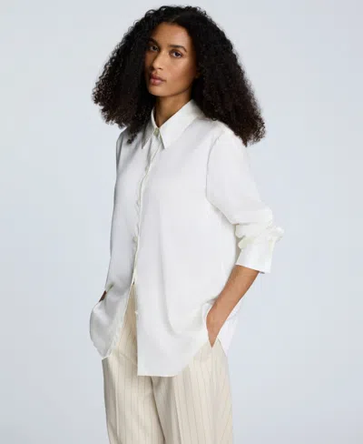 Kenneth Cole Satin Button Front Blouse In White