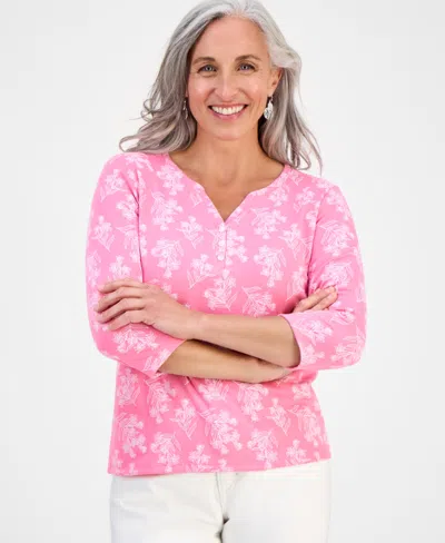 Style & Co Petite Lily-print Henley Top, Exclusively At Macy's In Multi
