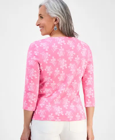 Style & Co Petite Lily-print Henley Top, Exclusively At Macy's In Multi