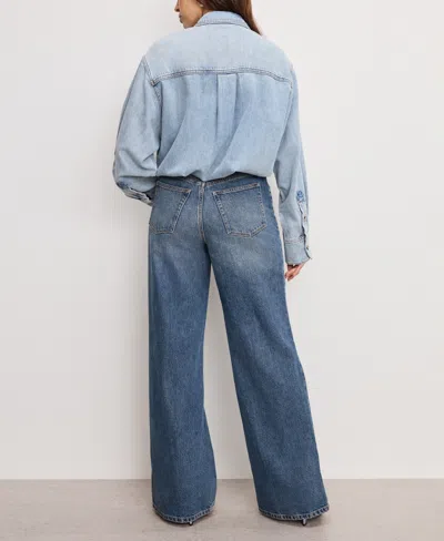 Good American Womens Long-sleeves Wide-leg Denim-blend Jumpsuit Indigo796 In Blue