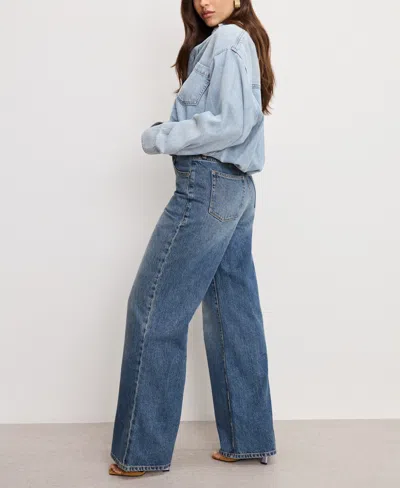 Good American Womens Long-sleeves Wide-leg Denim-blend Jumpsuit Indigo796 In Blue