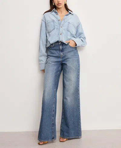 Good American Womens Long-sleeves Wide-leg Denim-blend Jumpsuit Indigo796 In Blue