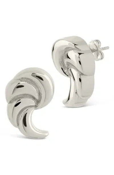 Sterling Forever French Horn Stud Earrings In Metallic