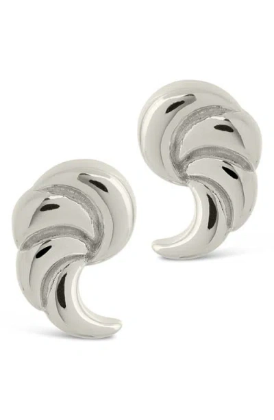 Sterling Forever French Horn Stud Earrings In Metallic
