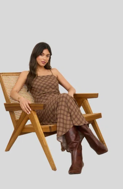 Blu Pepper Bias Cut Plaid Midi Dress In Multi