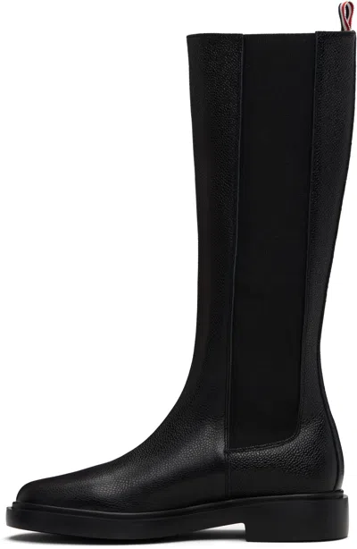 Thom Browne Leather Chelsea Boots With Elastic Side Panels In Black