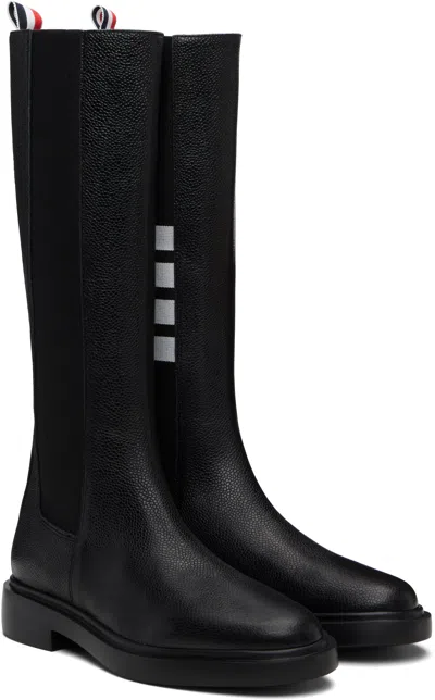 Thom Browne Leather Chelsea Boots With Elastic Side Panels In Black