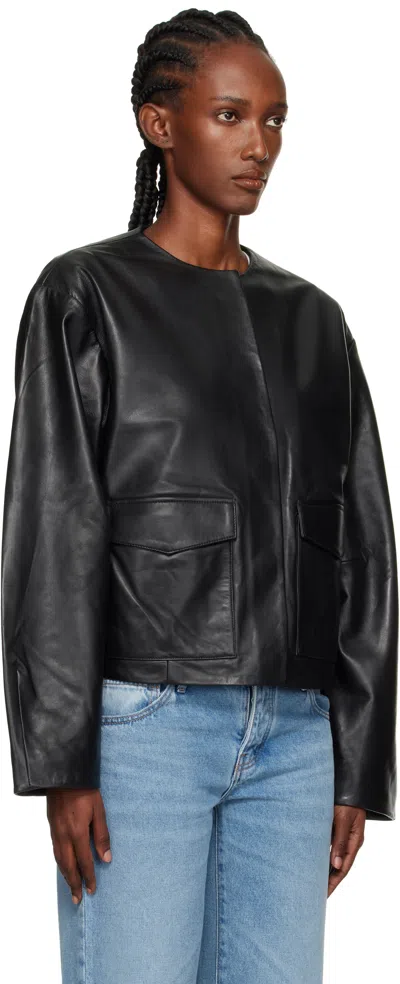 St Agni Utility Cocoon Leather Jacket In Black