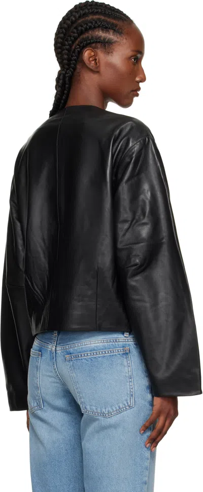 St Agni Utility Cocoon Leather Jacket In Black