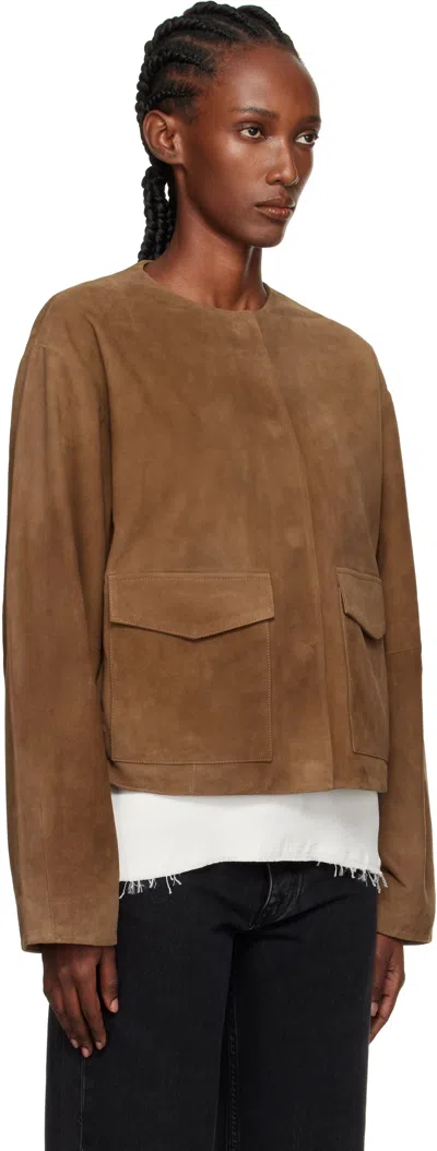 St Agni Round-neck Long-sleeve Casual Jacket In Brown