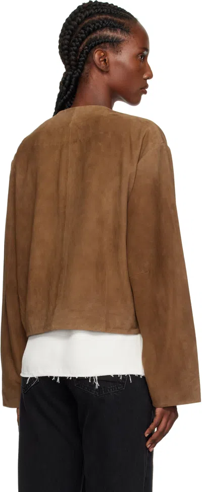 St Agni Round-neck Long-sleeve Casual Jacket In Brown