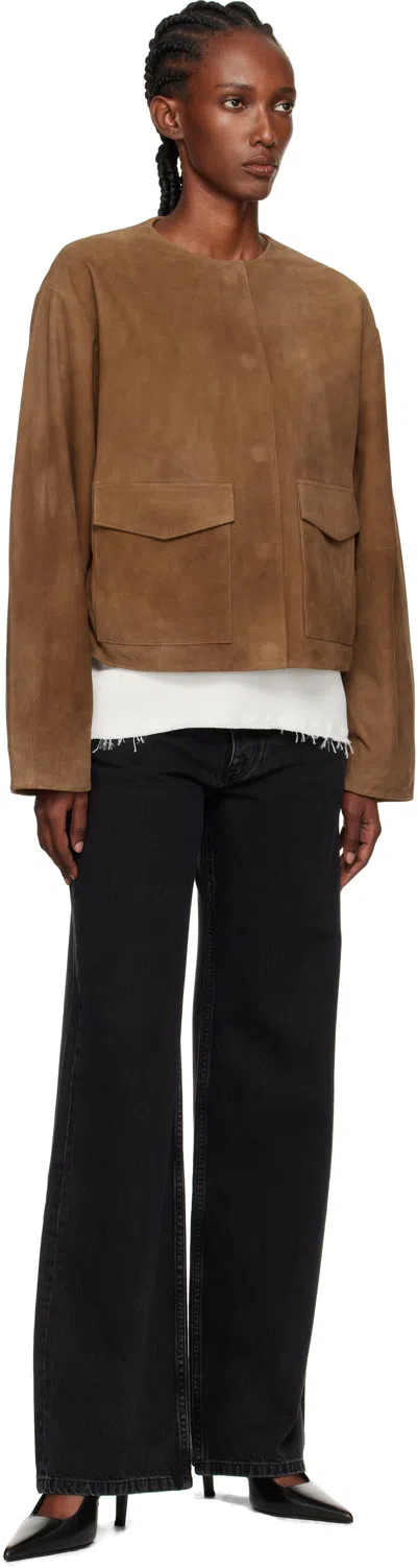 St Agni Round-neck Long-sleeve Casual Jacket In Brown