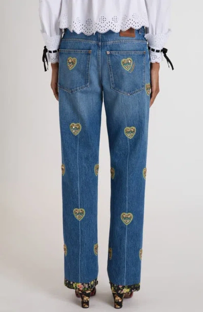 Valentino Embroidered Embellished High-rise Straight-leg Jeans In Blue