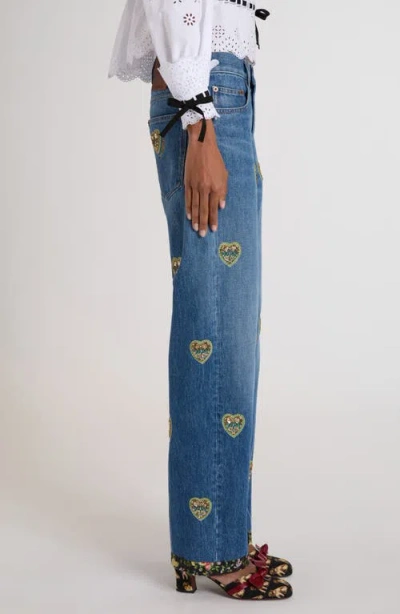 Valentino Embroidered Embellished High-rise Straight-leg Jeans In Blue