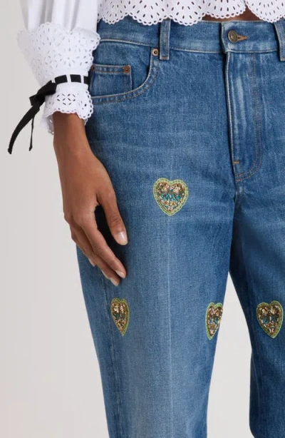 Valentino Embroidered Embellished High-rise Straight-leg Jeans In Blue