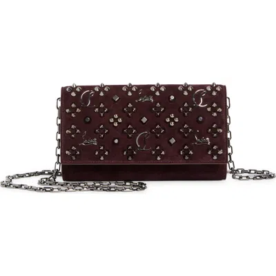 Christian Louboutin Paloma Clutch Bag In Suede With Loubinthesky Spikes In Burgundy