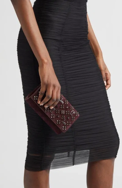 Christian Louboutin Paloma Clutch Bag In Suede With Loubinthesky Spikes In Burgundy