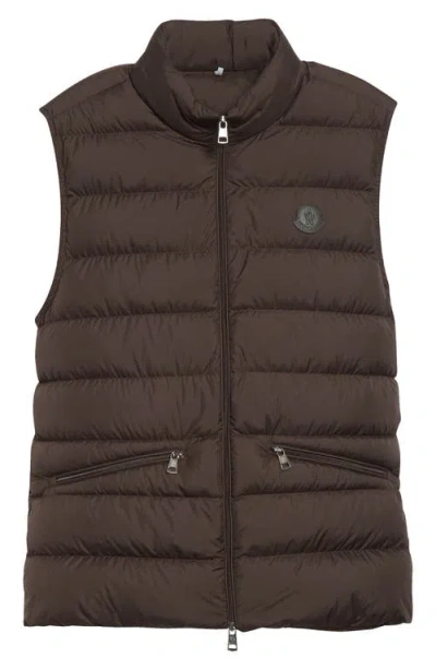 Moncler Chocolate Polyester Treompan Sleeveless Down Jacket In Brown