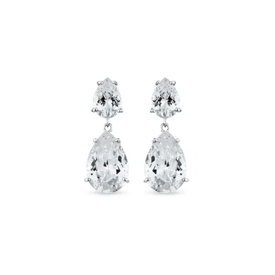 Sally Skoufis Women's White Liberty Earrings With Man Made Cz Diamond Stimulant In Sterling Silver
