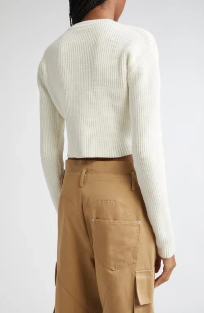 Area Crystal Crocheted Flower Cropped Sweater In White