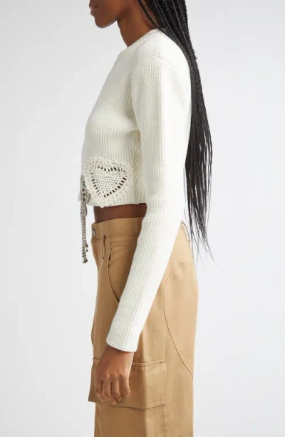 Area Crystal Crocheted Flower Cropped Sweater In White