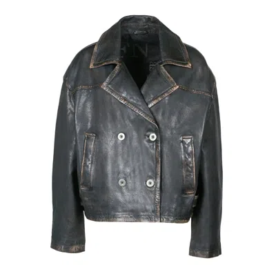 Freaky Nation Women's Black Oversize Leather Jacket Vintage