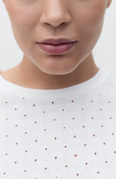 Mango Embroidered Openwork Cotton T-shirt In White