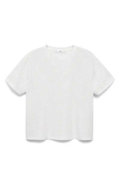 Mango Embroidered Openwork Cotton T-shirt In White