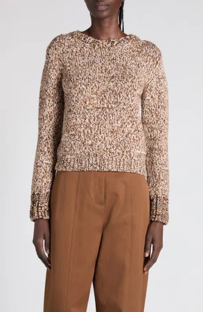 Moncler Marled Wool Crewneck Sweater In Brown