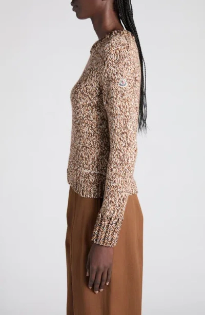 Moncler Marled Wool Crewneck Sweater In Brown