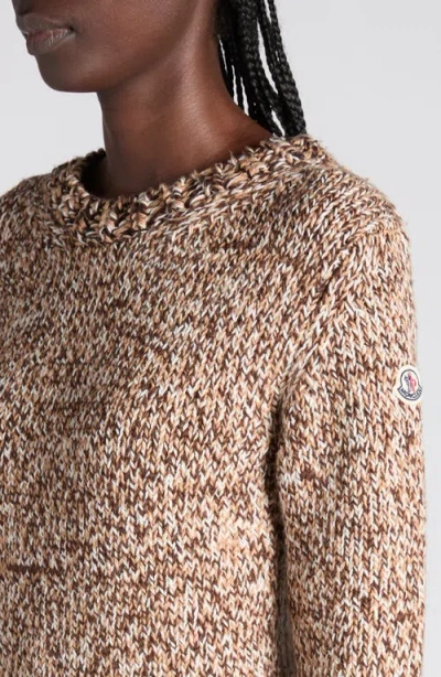 Moncler Marled Wool Crewneck Sweater In Brown