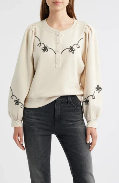 Rails Hanne Embroidered Half-placket Sweatshirt In Neutral