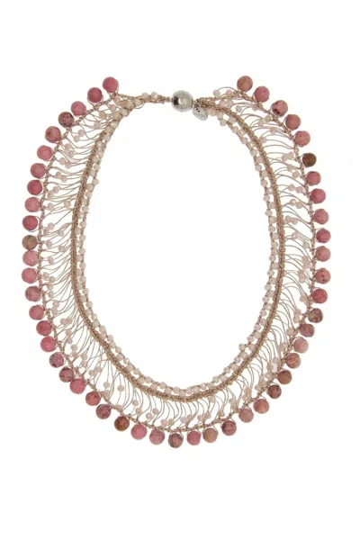 Saachi Women's Pink / Purple Madame Glass Beaded Collar Chain Necklace In Pink