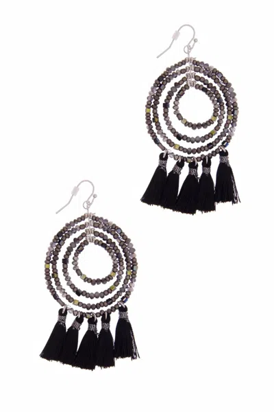 Saachi Women's Pink / Purple / White Beaded Tassel Hoop Gray Earrings In Black