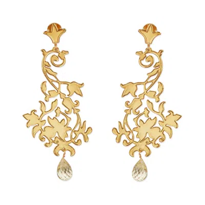 Dhwani Bansal Women's Gold / Green Gold Filigree Mehr Chandelier Earrings With Lemon Quartz