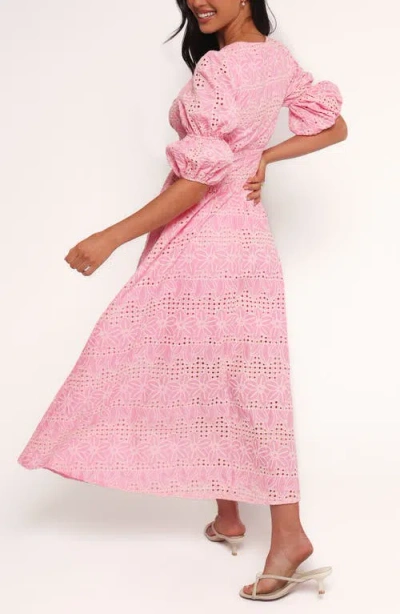 Petal And Pup Petal & Pup Tani Eyelet Puff Sleeve Cotton Blend Maxi Dress In Pink