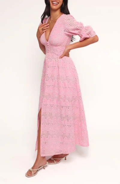 Petal And Pup Petal & Pup Tani Eyelet Puff Sleeve Cotton Blend Maxi Dress In Pink